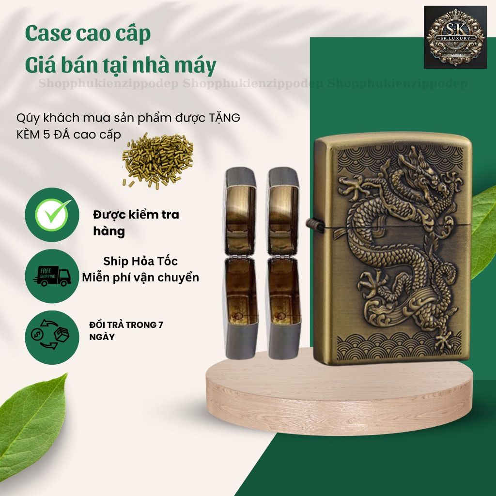 Case Zippo độc lạ, mẫu rồng cao cấp , vỏ zippo bằng đồng , tặng 5 đá zippo (YRONG1D)