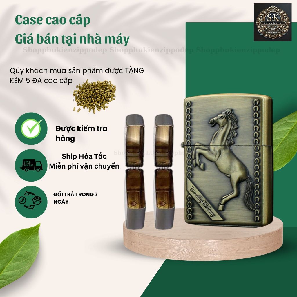 Case Zippo độc lạ, mẫu NGỰA HÍ cao cấp , vỏ zippo bằng đồng , tặng 5 đá zippo (YNGUA5C)