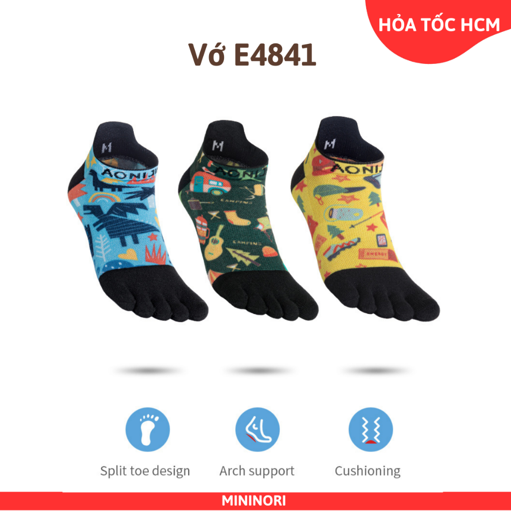 Tất Vớ thể thao xỏ ngón Aonijie E4841 cổ thuyền ngang mắt cá chân nhẹ thoáng khí Mininori Store