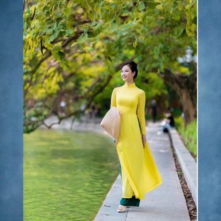 Áo Dài Trơn Lụa Mỹ Màu Vàng Siêu Hot, Mẫu Mới