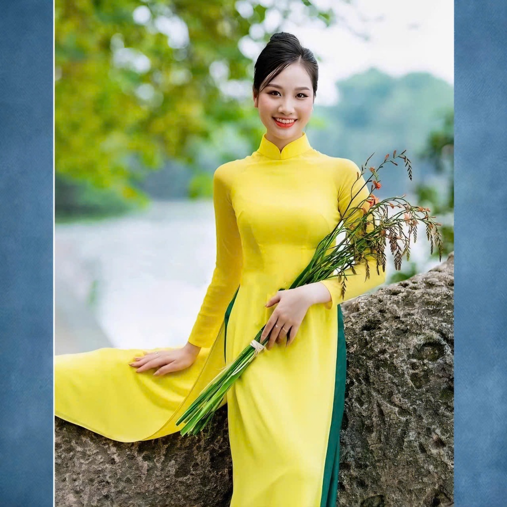 Áo Dài Trơn Lụa Mỹ Màu Vàng Siêu Hot, Mẫu Mới