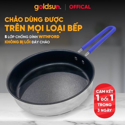 Chảo Inox Chống Dính Goldsun GPA1402 Kích thước 26cm Đáy Từ 3 Lớp Sử Dụng Trên Mọi Loại Bếp