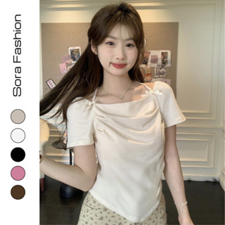  Áo Thun Trơn Trễ Vai Đính Nơ Tay Ngắn Sora Fashion Áo Bigsize Nữ Trễ Vai Cổ Vuông  Bánh Bèo Chất Liệu Thun Tăm 148 