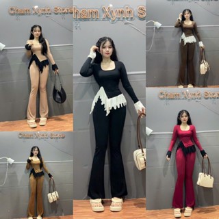 Bộ đồ thun tay dài phối viền sang trọng kèm quần ống loe cho nữ - Women - Loe510