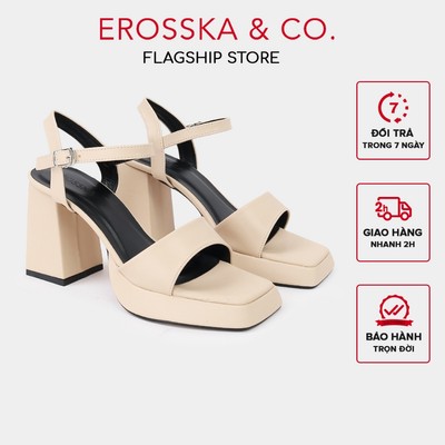 Erosska - Giày sandal cao gót nữ quai ngang khóa cài kiểu dáng năng động màu kem - DX001