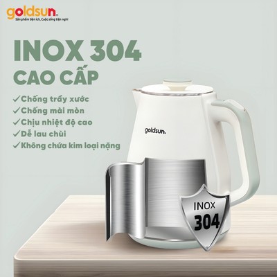 Ấm siêu tốc nhiệt kế Goldsun GKT2644 dung tích 1.8L công suất 1500W Inox 304 tự động ngắt khi sôi [Bảo hành 12 tháng]