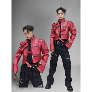 Áo khoác da đỏ đô croptop KELSHOP _ red jacket zip