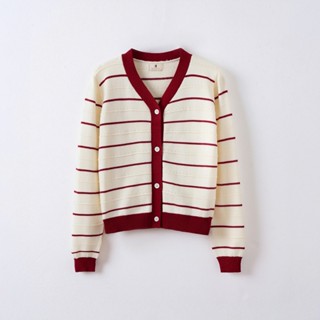 [DELIZ] - Áo khoác cardigan viền đỏ dài tay len lông thỏ mịn hàng cao cấp DELIZ CD835 350G