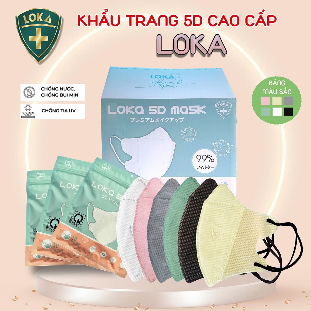 Khẩu Trang [ Thùng 100 Cái ] 5D LOKA Mask Kháng Giọt , Bụi , Tia UV 3 Lớp Hàng Chính Hãng