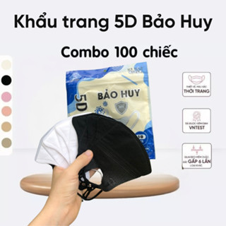 Khẩu Trang 5D Bảo Huy Mask Y Tế 100 Cái Màu Mới Ôm Sát Mặt, Thoáng Khí, Thoải Mái, Chống Bụi Mịn