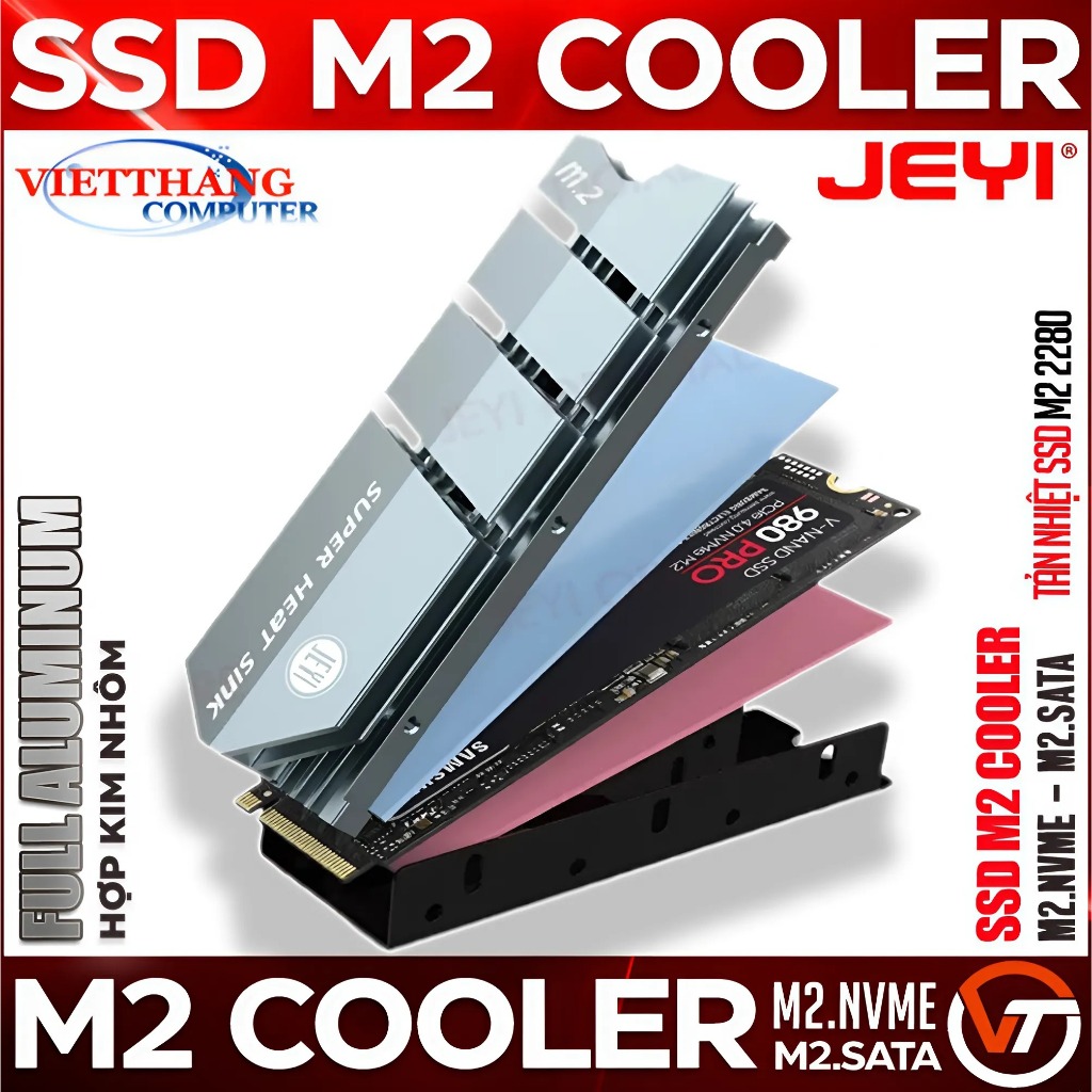 Tản Nhiệt SSD Jeyi 3 Lớp SSD M2 ( M2.Nvme và M2.SATA ) Full Nhôm Aluminum Support SSD M2 2280