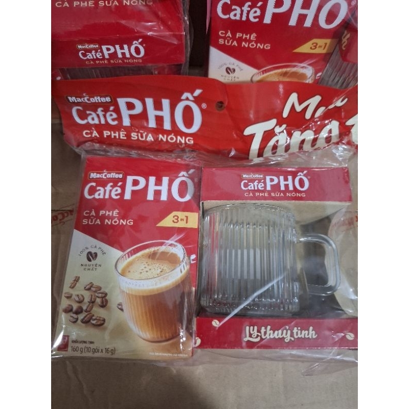 cafe phố sữa nóng tặng ly thủy tinh