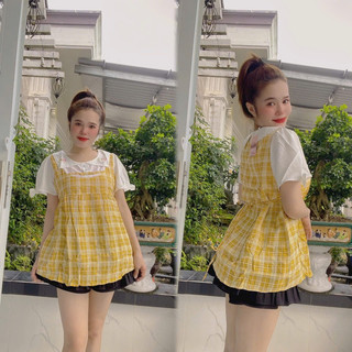 Áo Bầu Karo Cổ Tiểu Thư Trẻ Trung , Cột Dây Tiện Lợi Size 45-75kg