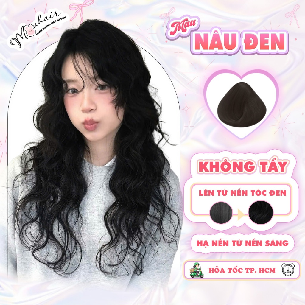  Thuốc nhuộm tóc Thuốc nhuộm tóc màu Nâu Đen Mouhair tặng oxi trợ dưỡng,bao tay mũ trùm bịt tai. 