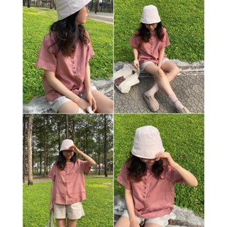 Áo cổ tròn form nhỏ vải linen tưng washed