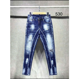 Quần Jean nam pơ pồ xanh vẩy sơn bản không rách host tren