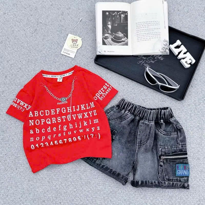 Set bộ bé trai,áo cotton quần bò kiểu dáng hiphop cho bé trai