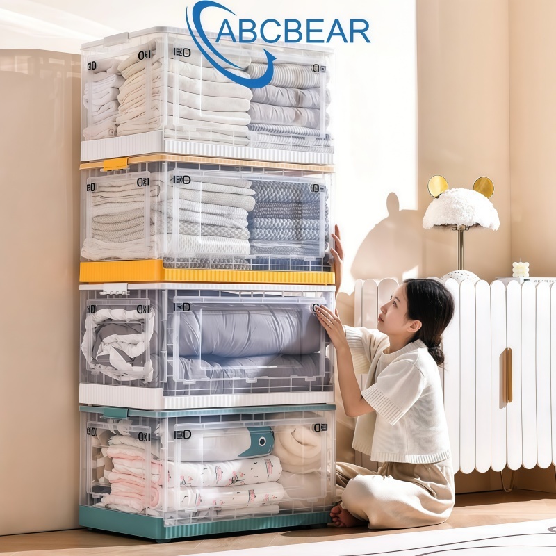 Hộp nhựa quần áo trong suốt có bánh xe Tủ nhựa quần áo có thể gấp gọn Hộp đựng đồ đa năng cao cấp