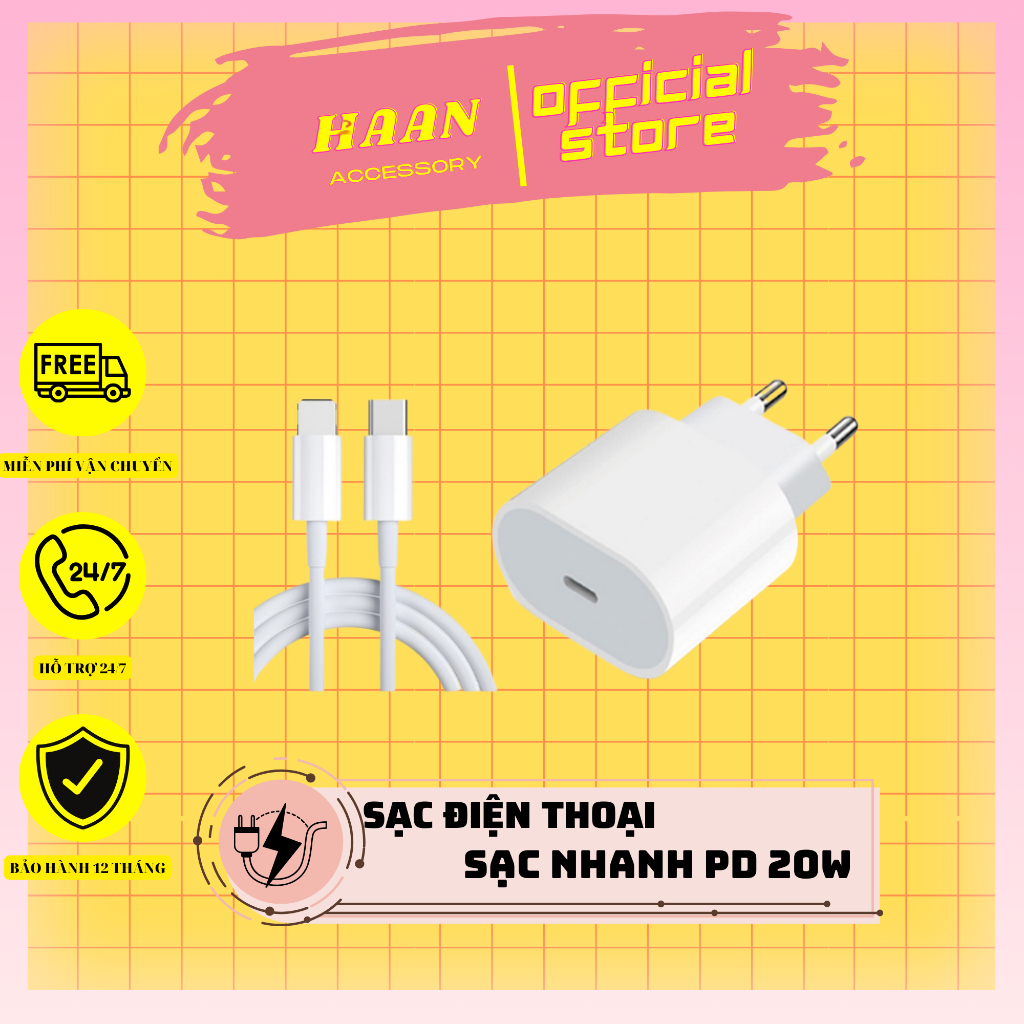 Sạc Nhanh PD 20W, HAAN, Cam Kết Sạc Nhanh, Không Nóng Máy,Không Giật, Bảo Hành 12 Tháng