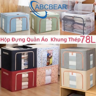 Hộp Vải Đựng Quần Áo Khung Thép Có Nắp 78L Thùng Đựng Đồ Đa Năng Gấp Gọn Hộp Nhựa Trong Suốt Túi Đựng Quần Áo Chăn Màn