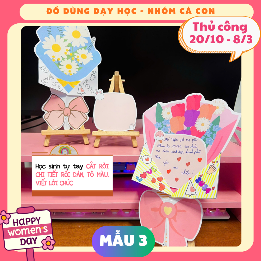 LÀM THIỆP THỦ CÔNG QUỐC TẾ PHỤ NỮ VÀ NHÀ GIÁO 20/10 - 8/3 - 20/11 - NHỚ GHI CHÚ SỐ LƯỢNG NAM NỮ- CÁ CON