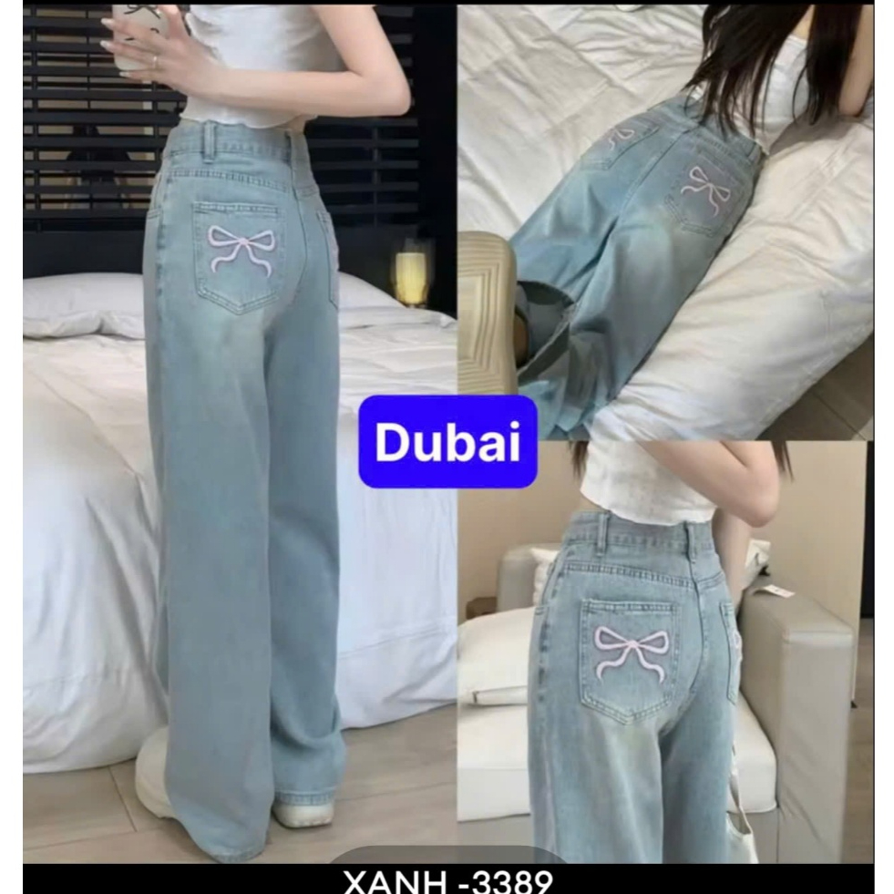 QUẦN BAGGY JEAN NỮ CHẤT BÒ XANH ỐNG SUÔNG RỘNG LƯNG THUN CẠP CHUN LƯNG CAO NÂNG MÔNG XANH 3389 - DUB