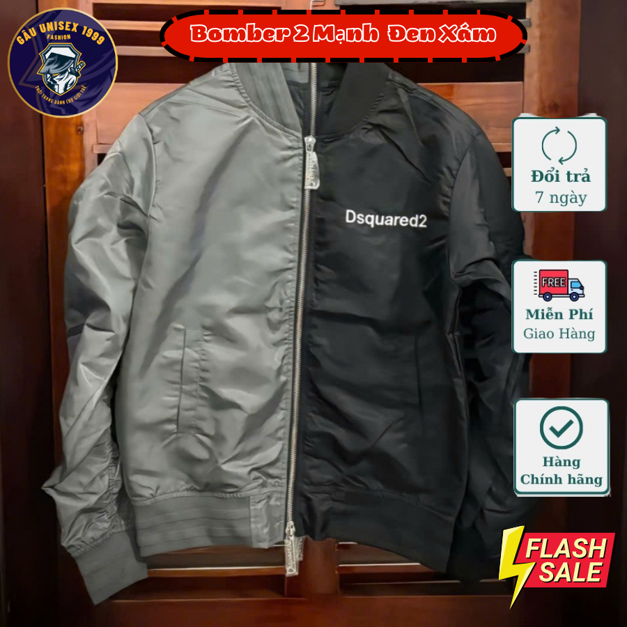 Áo Bomber Nam Đen Xám Nửa Khoá, Chất Liệu Kaki Mềm Mịn, Mùa Đông