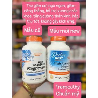 "Doctor's Best High Absorption Magnesium Lysinate Glycinate 200 mg 120 Tablets - Hỗ Trợ Thư Giãn Cơ Bắp và Giấc Ngủ"