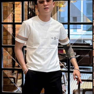 Áo thun nam ngắn tay cổ tròn phối túi thêu nổi vải cotton co giãn dày dặn thấm hút genz áo không cổ nam VB021