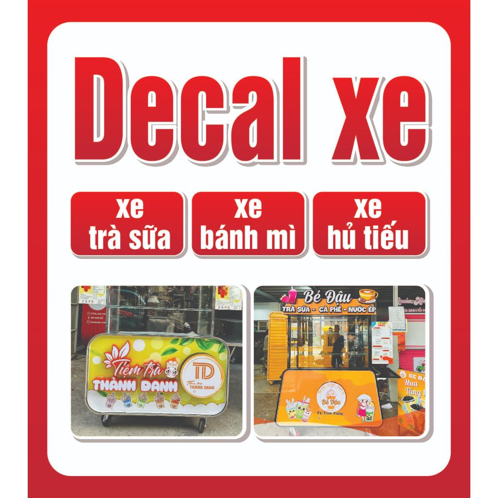 Decal dán xe (Theo yêu cầu) Bánh Mì, Trà sữa, Hủ tiếu... _(Miễn phí thiết kế, có sẵn keo)