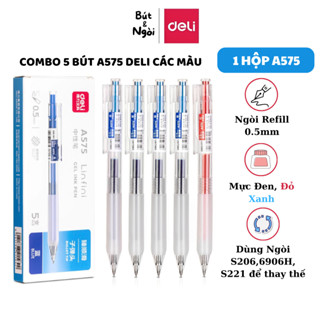 Combo Hộp 5 Bút A575/SA575 Deli Mực Gel 0.5mm Ngòi Refill/ST Ruột Bút Thay Thế Các Loại