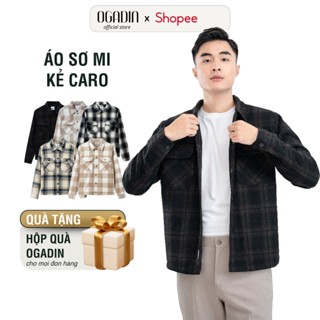 Áo khoác dạ nam OGADIN kẻ caro dáng ngắn áo khoác sơ mi flannel vải dạ lót bông OAK001