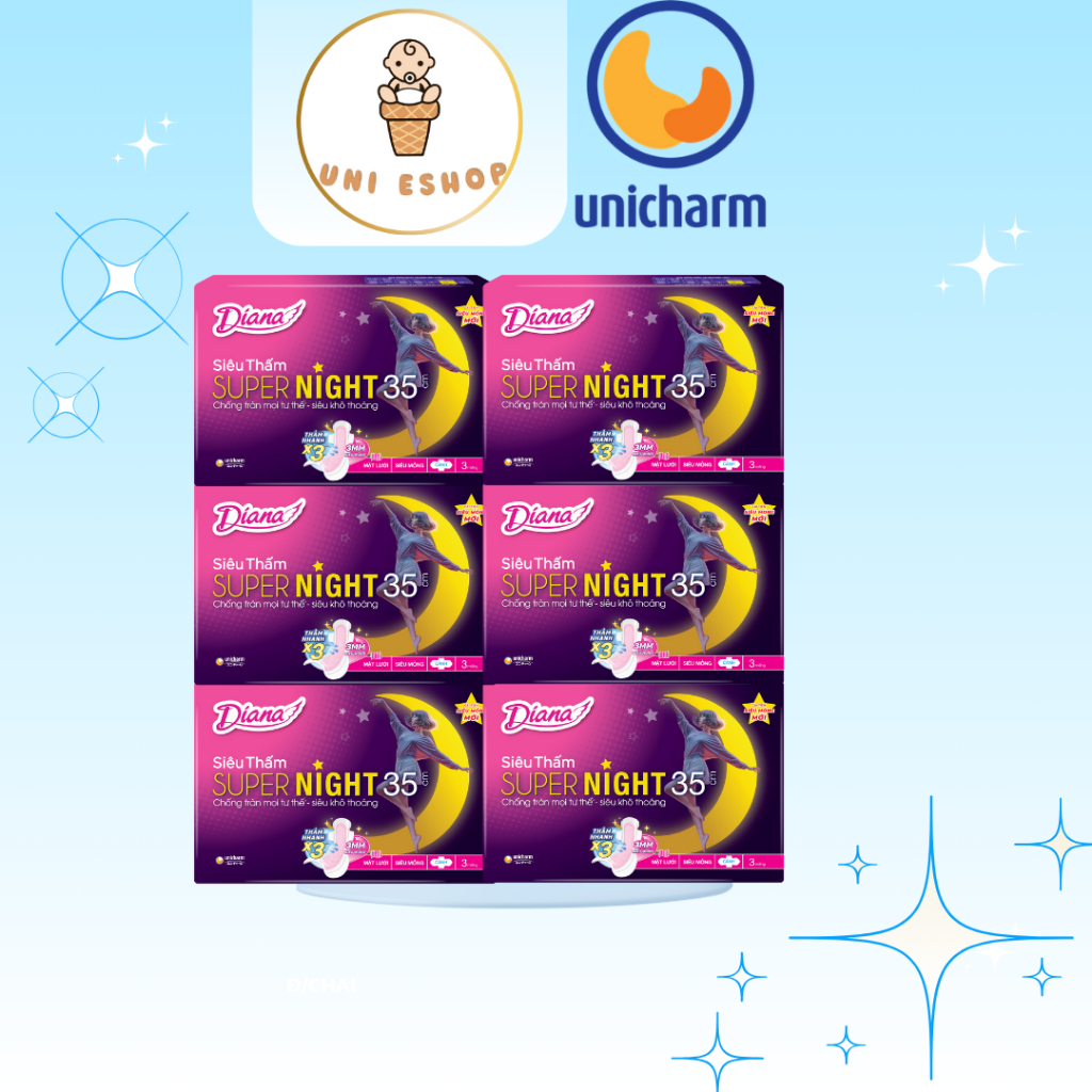 Combo 6 Băng vệ sinh Diana siêu thấm super night ban đêm 29cm/35cm