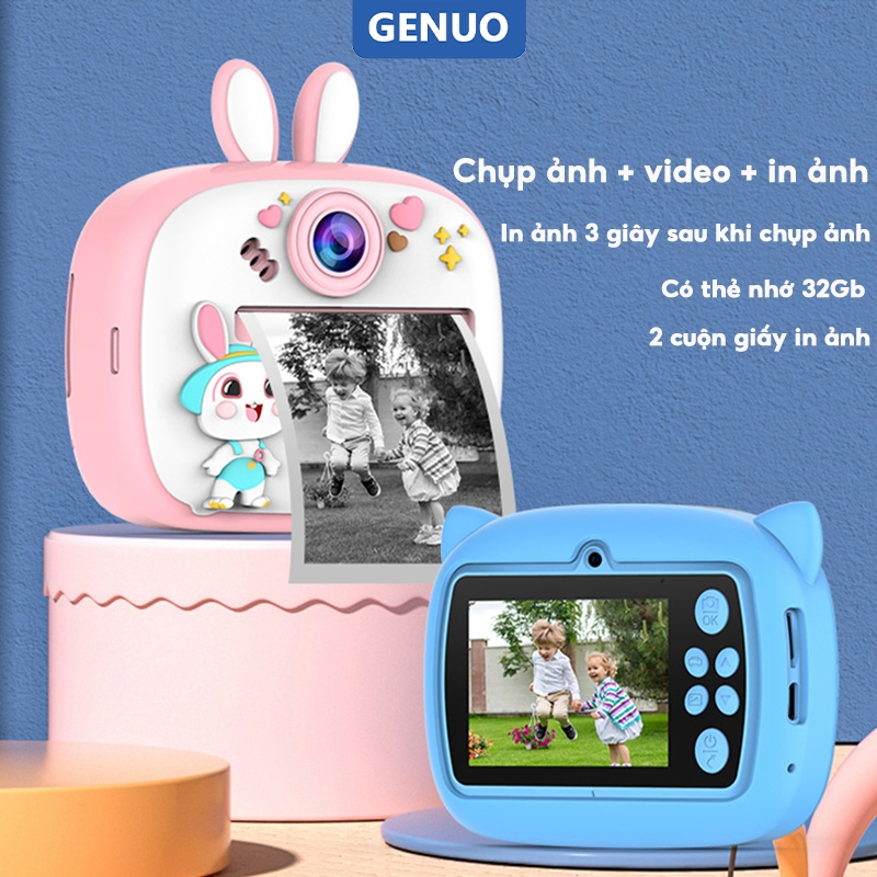 GENUO Máy ảnh chụp lấy liền,Với 32GB thẻ nhớ,In ảnh nhiệt, quà tặng sinh nhật đẹp cho bé