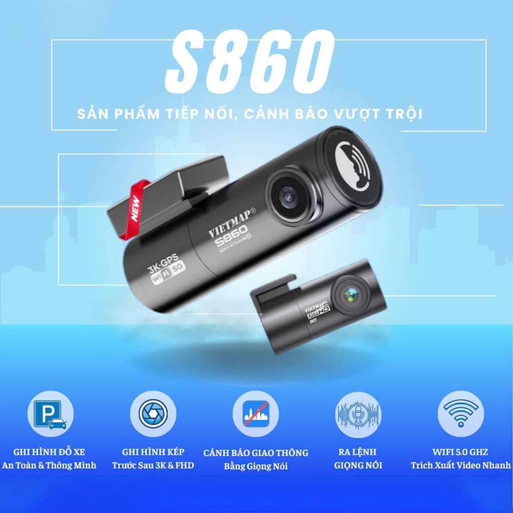 Camera Hành Trình VIETMAP KC01 S860 Cảnh Báo Giao Thông Bằng Giọng Nói Ghi Hình Trước Sau)