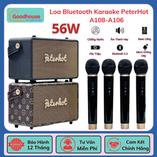 Loa Bluetooth Karaoke PeterHot A108W /A106W - Tặng Kèm 2 Mic Hát - Công Suất 56W - Bass Cực Hay
