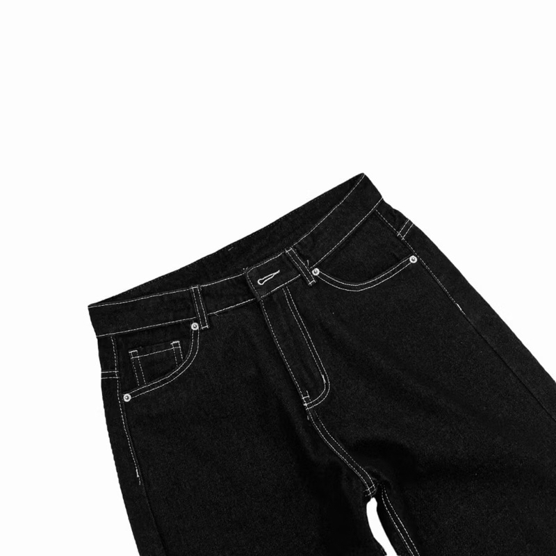 BLACK WHITE THREAD WIDE JEANS - Quần baggy jeans ống rộng đen chỉ trắng form unisex 1720 | BigBuy360 - bigbuy360.vn