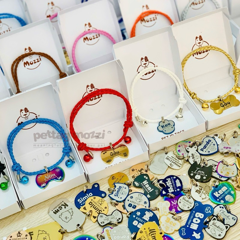 [Hỏa tốc] Combo thẻ tên inox và dây handmade cho chó mèo - Pettag Mozzi