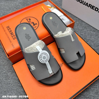 Dép HM bản đế gỗ quai da màu ghi đá trẻ trung hàng fullbox