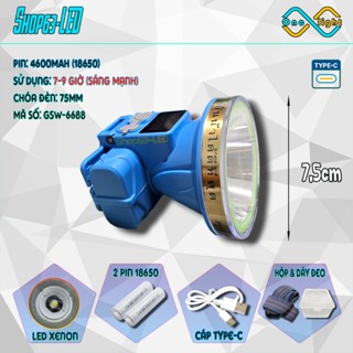 Đèn đội đầu thái lan chóa chống nước, led bi xenon sáng mạnh 8 giờ, có màn hình (hộp nhựa, dây đeo, cáp sạc)