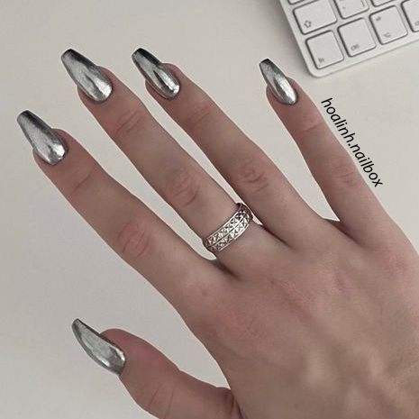 Nailbox Thiết Kế Form Thang Ngắn Tráng Bạc H012 Hoalinh.Nailbox