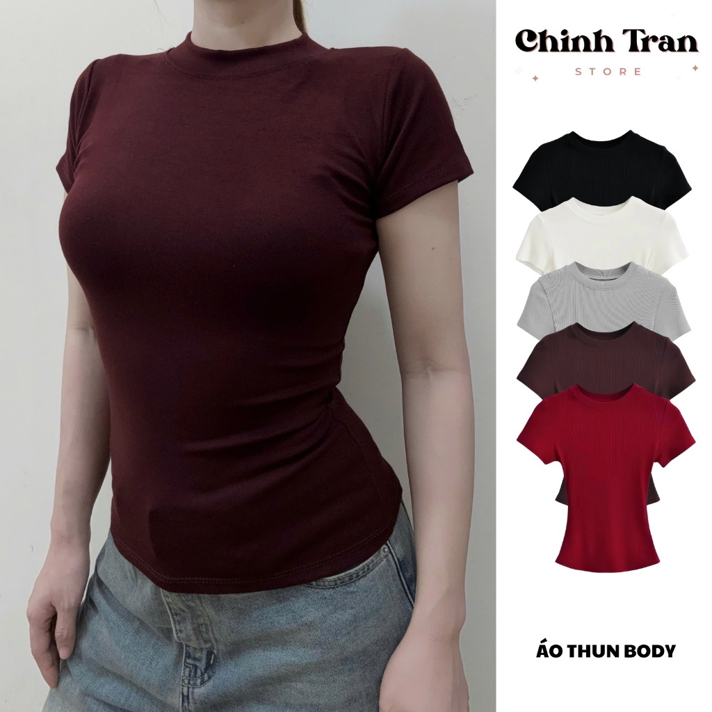 Áo Thun Nữ Ôm Body Cổ Tròn Cotton Trơn Mềm Mịn Mát - Chinh Trần Store | BigBuy360 - bigbuy360.vn