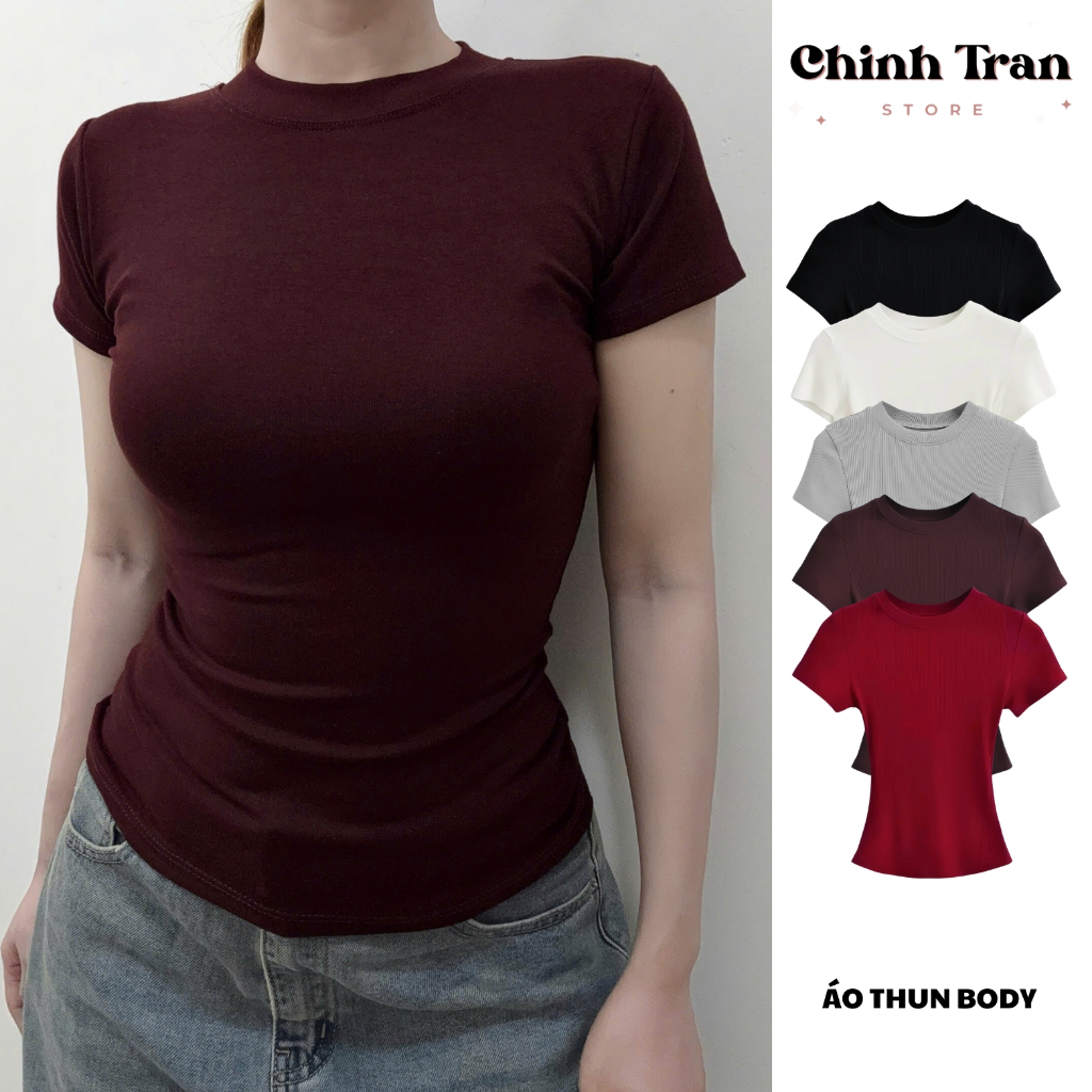 Áo Thun Nữ Ôm Body Cổ Tròn Cotton Trơn Mềm Mịn Mát - Chinh Trần Store | BigBuy360 - bigbuy360.vn