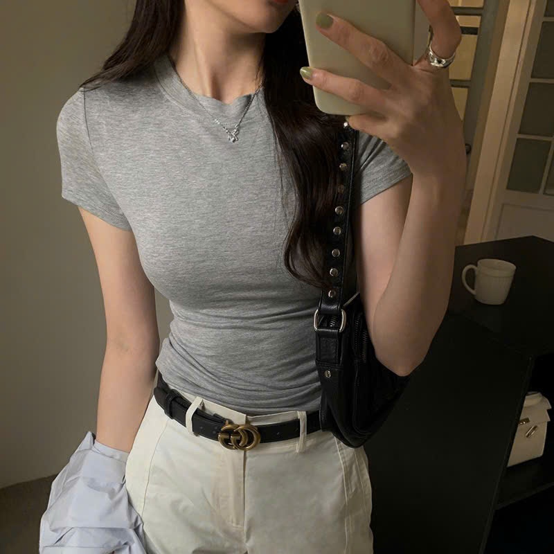 Áo Thun Nữ Ôm Body Cổ Tròn Cotton Trơn Mềm Mịn Mát - Chinh Trần Store | BigBuy360 - bigbuy360.vn