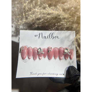 Nailbox thiết kế mắt mèo ánh trắng nền hồng drom ovan đính dây xích charm đá siêu sáng siêu chắc M445 by bao an nail