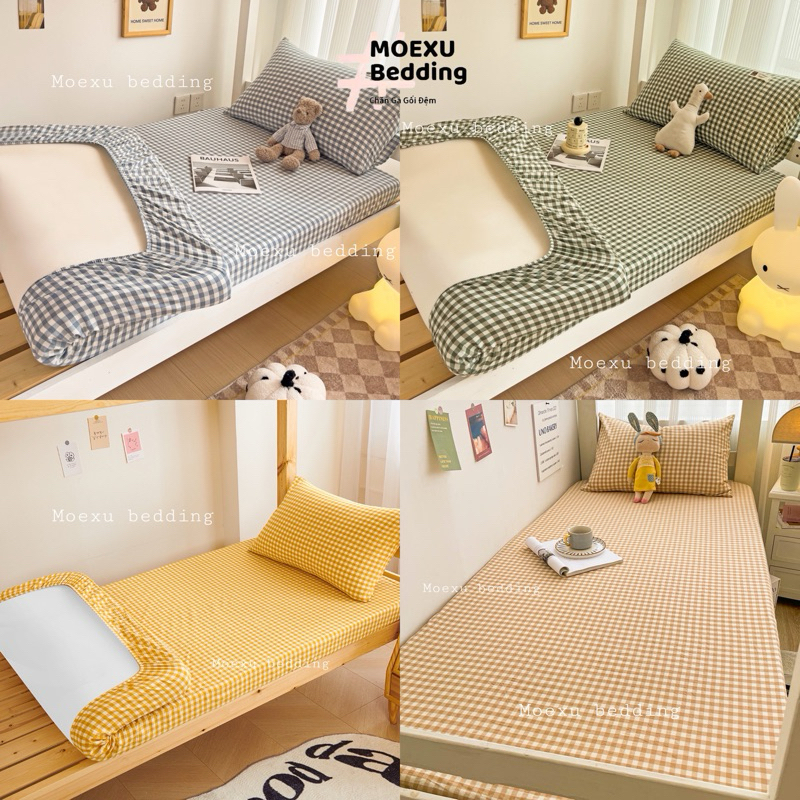 Bộ Ga Gối Trải Giường Cotton Đũi Xơ Đậu Lành , Ga Trải Giường Ký Túc Xá , Ga Bo Chun Đủ Kích Thước M
