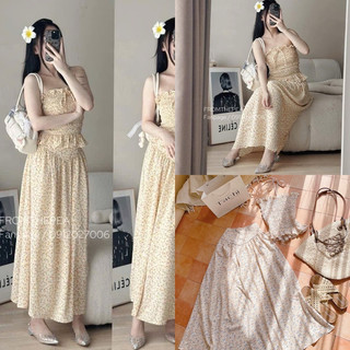 ĐẦM BBD XÔ BI THÊU HOA DÂY CHUÔNG KEM