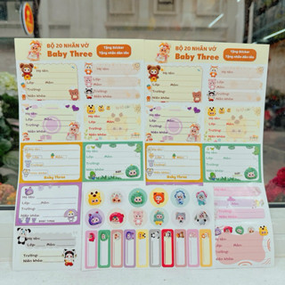 [Tặng 10 dán bút] butSet 20 nhãn vở hót trend BABY THREE  CAPYBARA, LOOPY cún pochacco đẹp bóc dán siêu tiện lợi