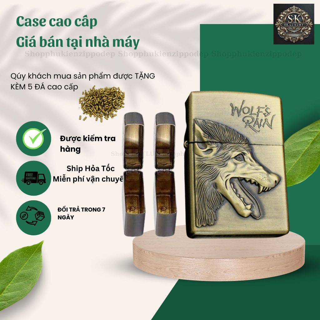 Case Zippo độc lạ, mẫu SÓI cao cấp ,  tặng 5 đá zippo (YSOI7C)