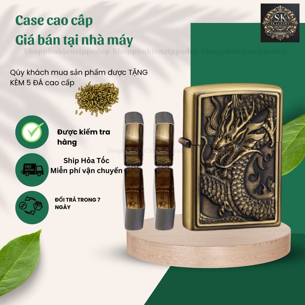 Case Zippo độc lạ, mẫu rồng cao cấp , vỏ zippo bằng đồng , tặng 5 đá zippo (YRONG10C)